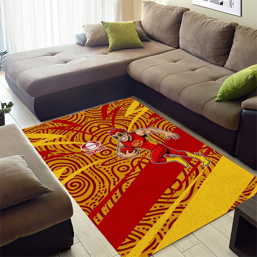 Gold Coast Suns Australian Football Area Rug Sunny Hero Mascot With Indigenous Pattern Art