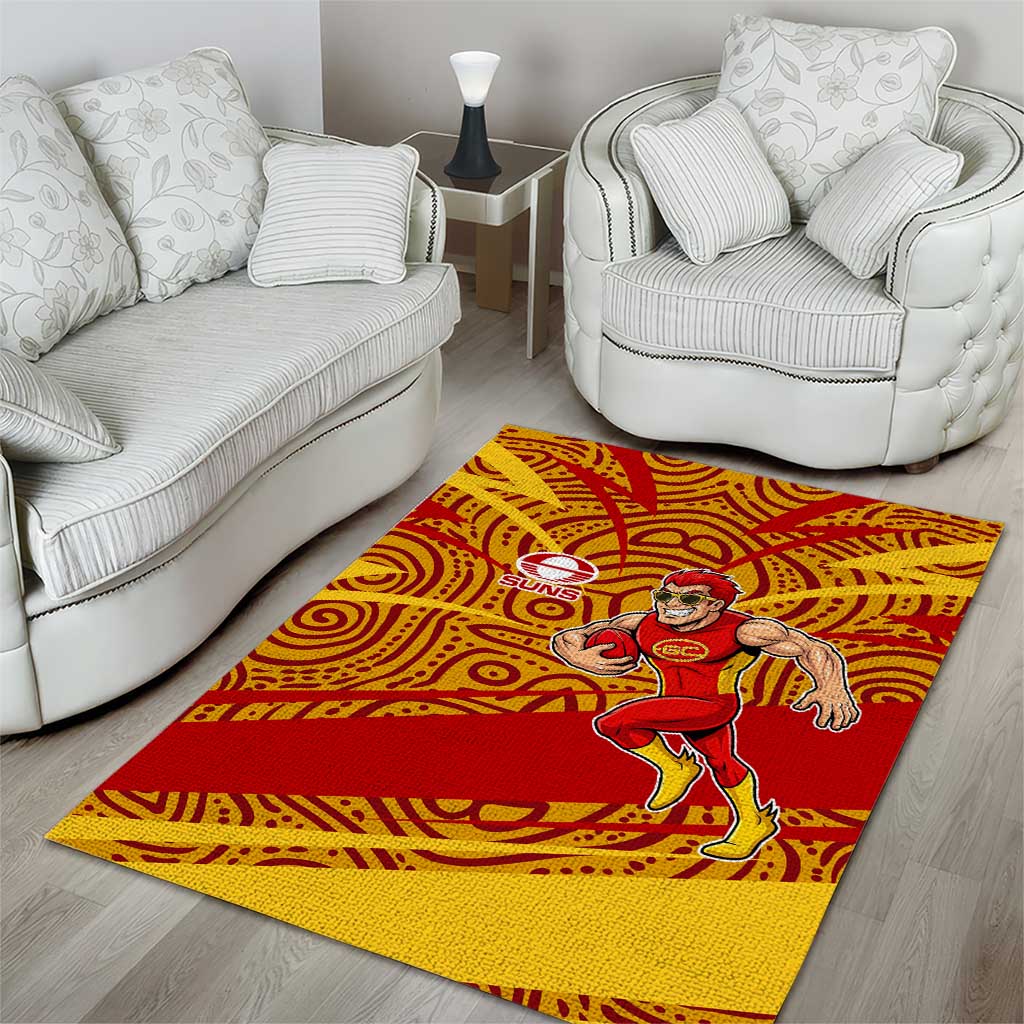 Gold Coast Suns Australian Football Area Rug Sunny Hero Mascot With Indigenous Pattern Art