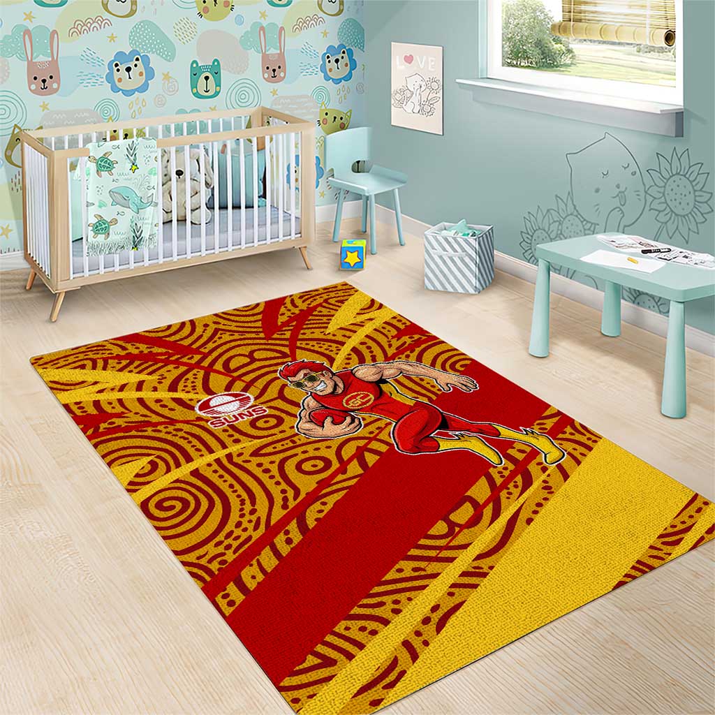 Gold Coast Suns Australian Football Area Rug Sunny Hero Mascot With Indigenous Pattern Art