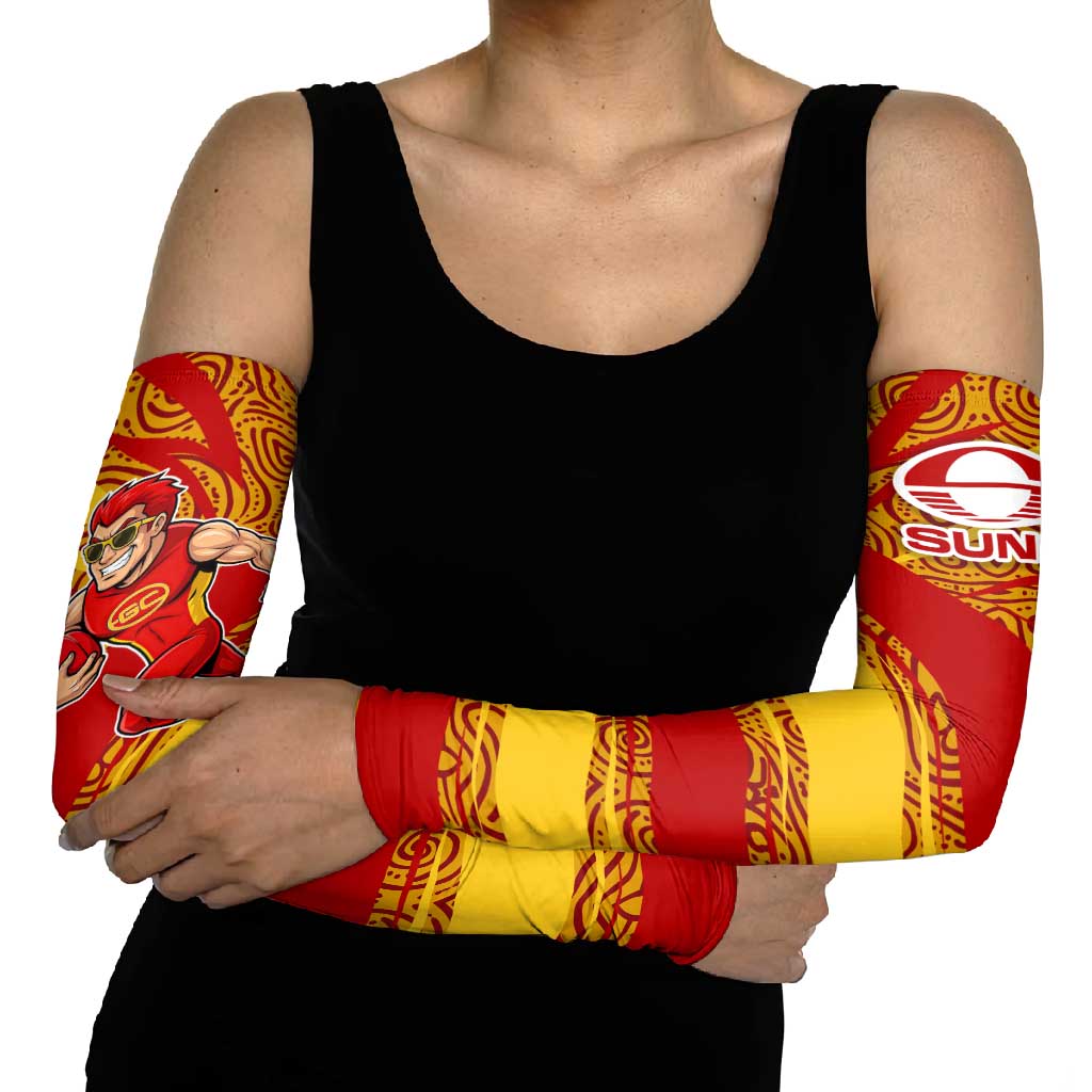 Gold Coast Suns Australian Football Arm Sleeves Sunny Hero Mascot With Indigenous Pattern Art