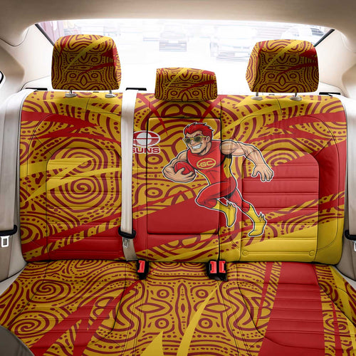 Gold Coast Suns Australian Football Back Car Seat Cover Sunny Hero Mascot With Indigenous Pattern Art