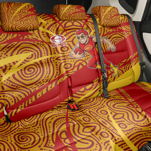 Gold Coast Suns Australian Football Back Car Seat Cover Sunny Hero Mascot With Indigenous Pattern Art