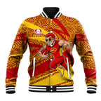 Gold Coast Suns Australian Football Baseball Jacket Sunny Hero Mascot With Indigenous Pattern Art