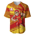 Gold Coast Suns Australian Football Baseball Jersey Sunny Hero Mascot With Indigenous Pattern Art