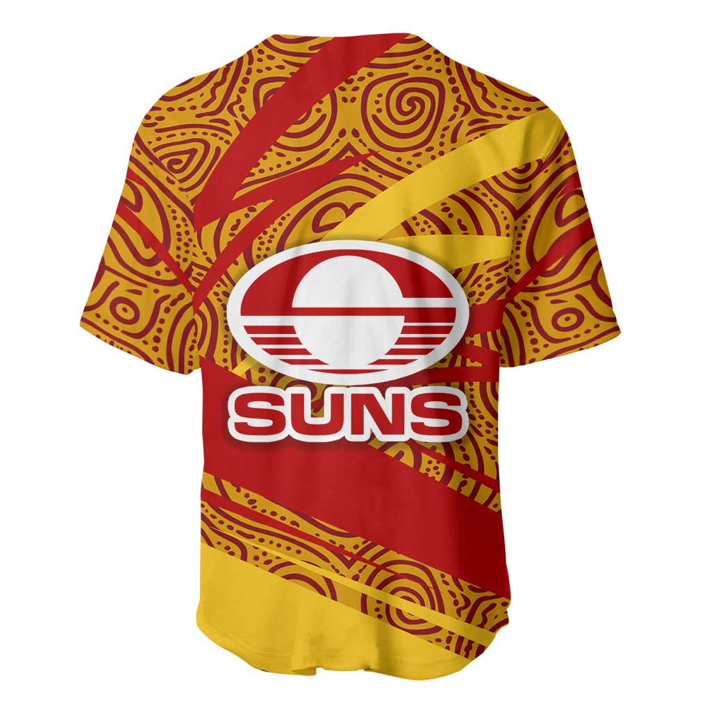 Gold Coast Suns Australian Football Baseball Jersey Sunny Hero Mascot With Indigenous Pattern Art