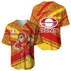 Gold Coast Suns Australian Football Baseball Jersey Sunny Hero Mascot With Indigenous Pattern Art