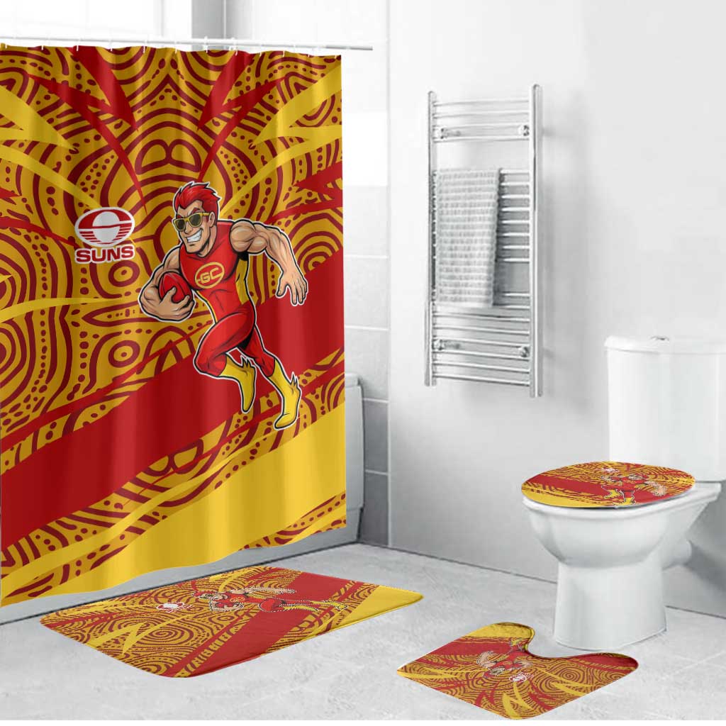 Gold Coast Suns Australian Football Bathroom Set Sunny Hero Mascot With Indigenous Pattern Art