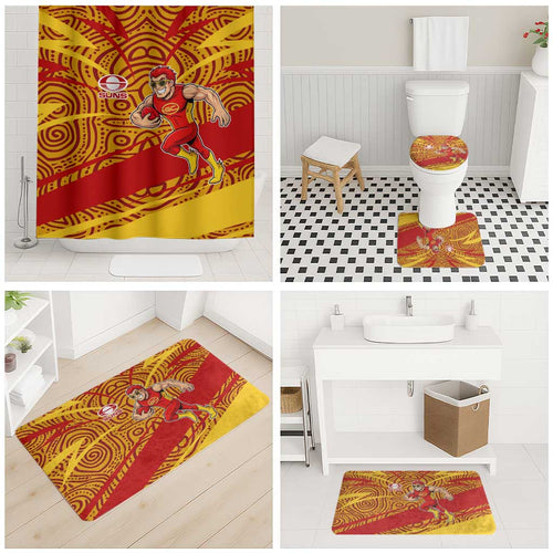 Gold Coast Suns Australian Football Bathroom Set Sunny Hero Mascot With Indigenous Pattern Art