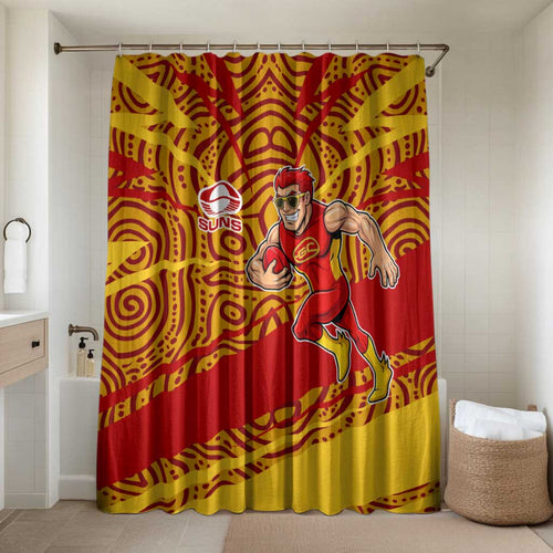 Gold Coast Suns Australian Football Bathroom Set Sunny Hero Mascot With Indigenous Pattern Art