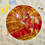 Gold Coast Suns Australian Football Beach Blanket Sunny Hero Mascot With Indigenous Pattern Art