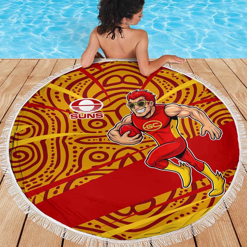 Gold Coast Suns Australian Football Beach Blanket Sunny Hero Mascot With Indigenous Pattern Art