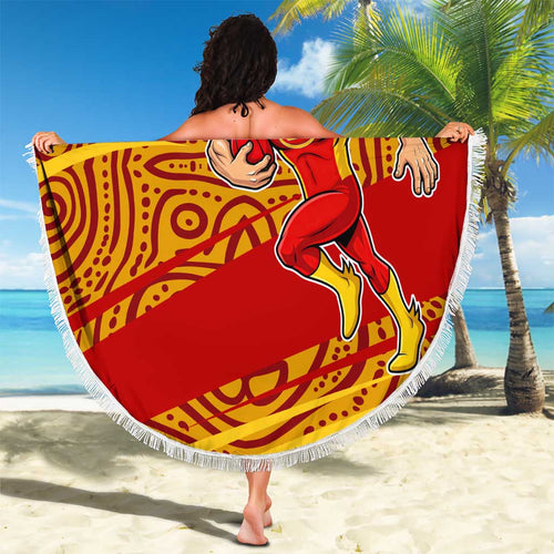 Gold Coast Suns Australian Football Beach Blanket Sunny Hero Mascot With Indigenous Pattern Art