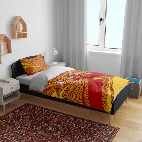 Gold Coast Suns Australian Football Bedding Set Sunny Hero Mascot With Indigenous Pattern Art