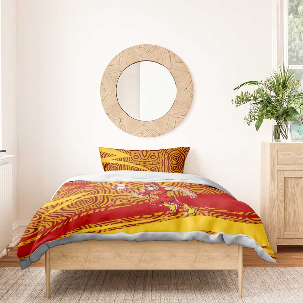 Gold Coast Suns Australian Football Bedding Set Sunny Hero Mascot With Indigenous Pattern Art
