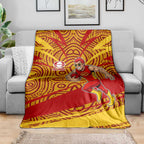 Gold Coast Suns Australian Football Blanket Sunny Hero Mascot With Indigenous Pattern Art