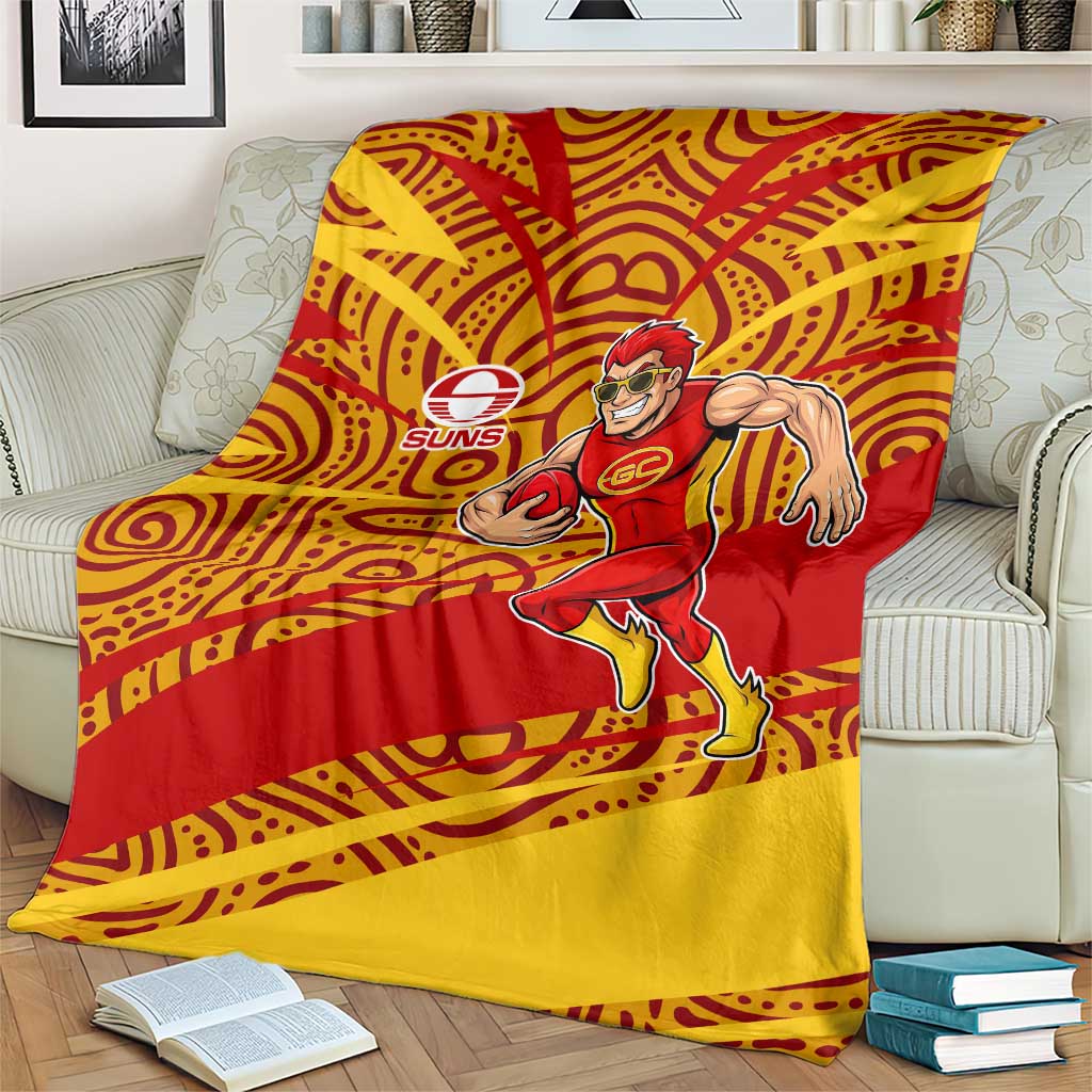 Gold Coast Suns Australian Football Blanket Sunny Hero Mascot With Indigenous Pattern Art