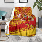 Gold Coast Suns Australian Football Blanket Sunny Hero Mascot With Indigenous Pattern Art