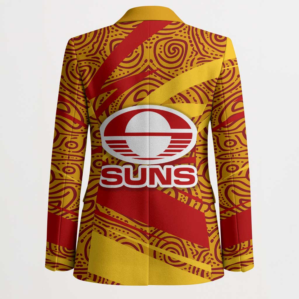 Gold Coast Suns Australian Football Blazer Sunny Hero Mascot With Indigenous Pattern Art