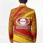 Gold Coast Suns Australian Football Blazer Sunny Hero Mascot With Indigenous Pattern Art