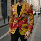 Gold Coast Suns Australian Football Blazer Sunny Hero Mascot With Indigenous Pattern Art