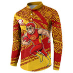 Gold Coast Suns Australian Football Button Sweatshirt Sunny Hero Mascot With Indigenous Pattern Art