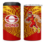 Gold Coast Suns Australian Football 4 in 1 Can Cooler Tumbler Sunny Hero Mascot With Indigenous Pattern Art