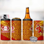 Gold Coast Suns Australian Football 4 in 1 Can Cooler Tumbler Sunny Hero Mascot With Indigenous Pattern Art