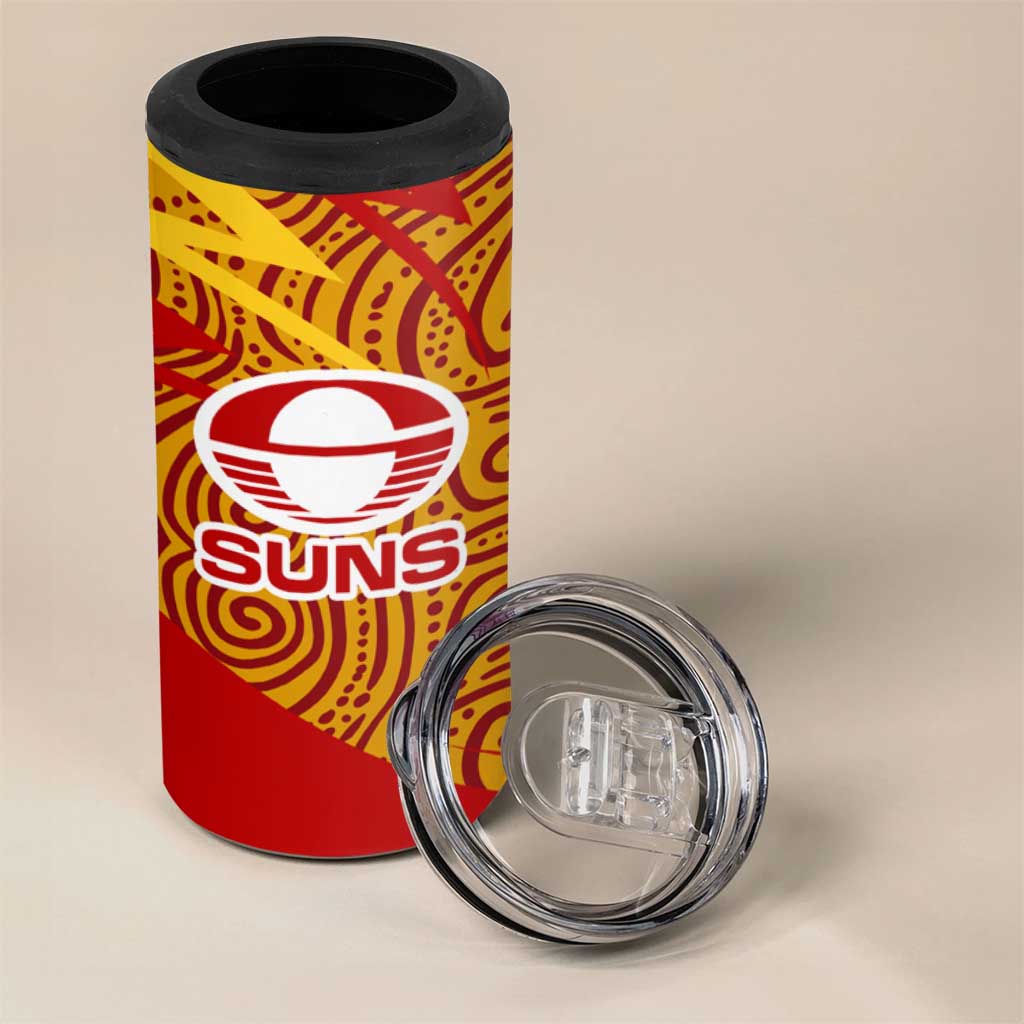 Gold Coast Suns Australian Football 4 in 1 Can Cooler Tumbler Sunny Hero Mascot With Indigenous Pattern Art