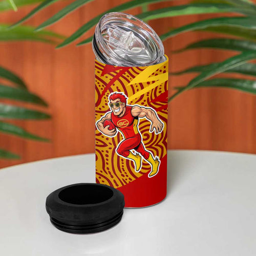 Gold Coast Suns Australian Football 4 in 1 Can Cooler Tumbler Sunny Hero Mascot With Indigenous Pattern Art