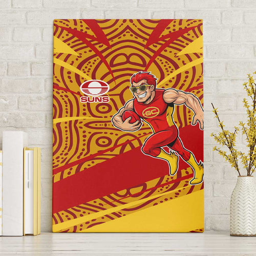 Gold Coast Suns Australian Football Canvas Wall Art Sunny Hero Mascot With Indigenous Pattern Art