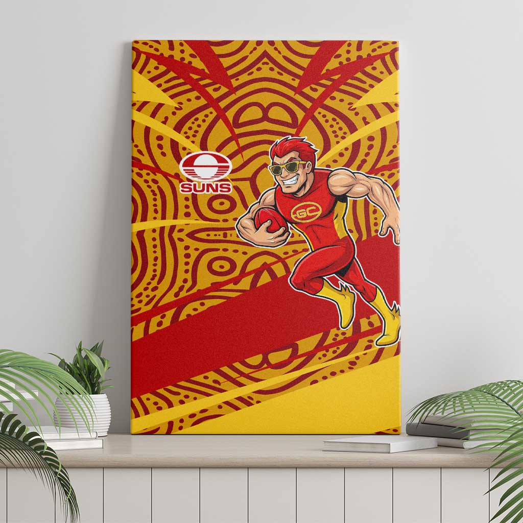 Gold Coast Suns Australian Football Canvas Wall Art Sunny Hero Mascot With Indigenous Pattern Art