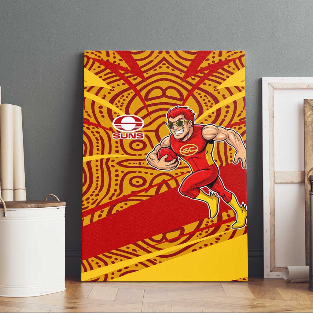 Gold Coast Suns Australian Football Canvas Wall Art Sunny Hero Mascot With Indigenous Pattern Art