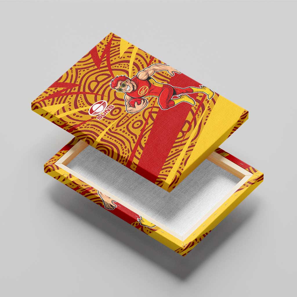 Gold Coast Suns Australian Football Canvas Wall Art Sunny Hero Mascot With Indigenous Pattern Art