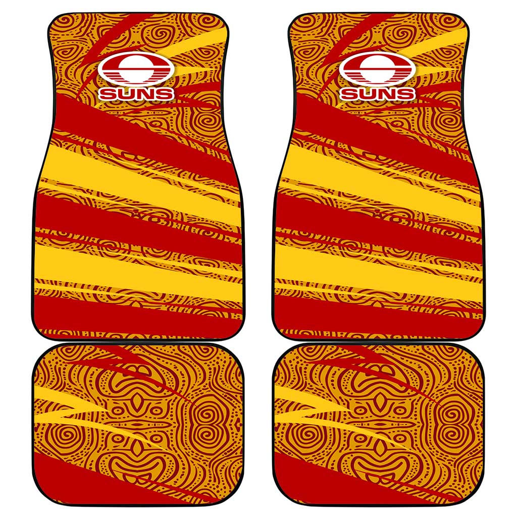 Gold Coast Suns Australian Football Car Mats Sunny Hero Mascot With Indigenous Pattern Art