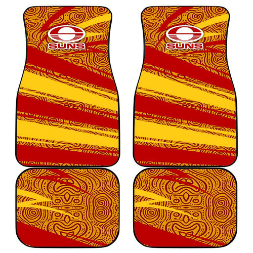 Gold Coast Suns Australian Football Car Mats Sunny Hero Mascot With Indigenous Pattern Art