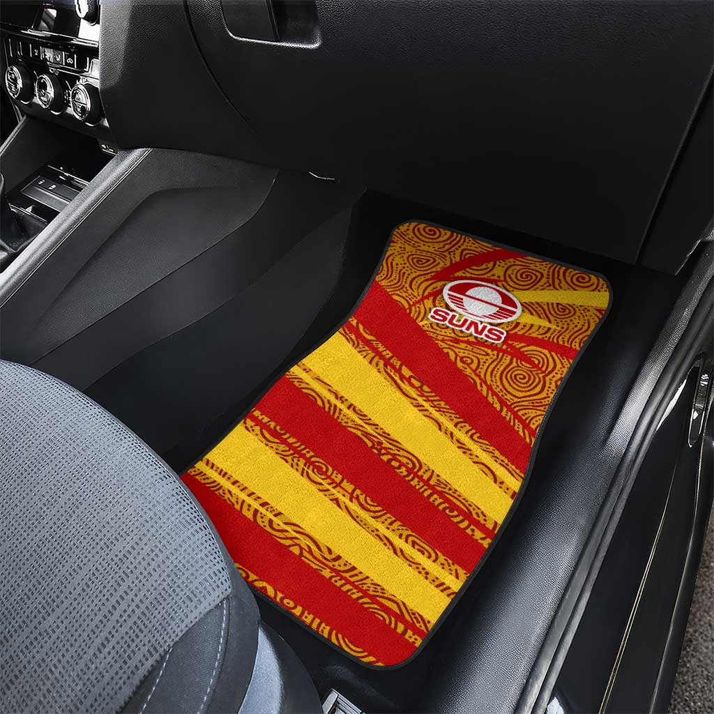 Gold Coast Suns Australian Football Car Mats Sunny Hero Mascot With Indigenous Pattern Art