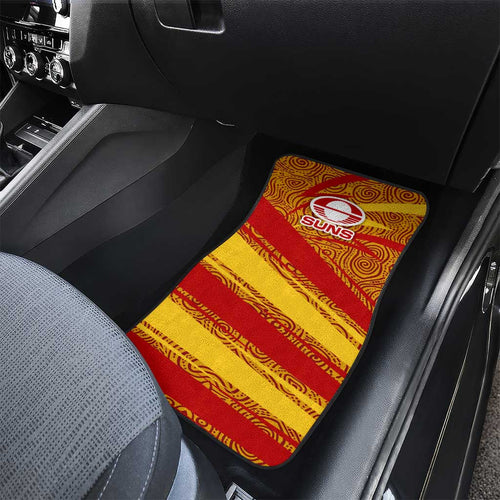 Gold Coast Suns Australian Football Car Mats Sunny Hero Mascot With Indigenous Pattern Art