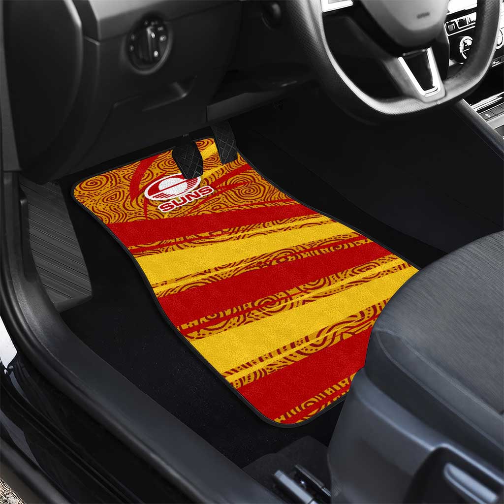 Gold Coast Suns Australian Football Car Mats Sunny Hero Mascot With Indigenous Pattern Art