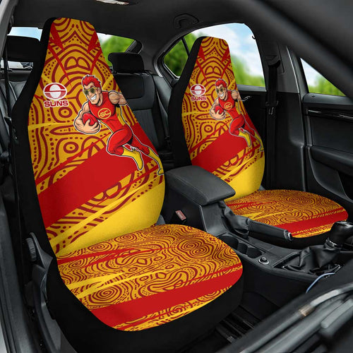 Gold Coast Suns Australian Football Car Seat Cover Sunny Hero Mascot With Indigenous Pattern Art