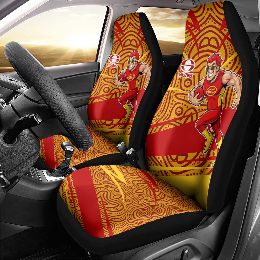 Gold Coast Suns Australian Football Car Seat Cover Sunny Hero Mascot With Indigenous Pattern Art