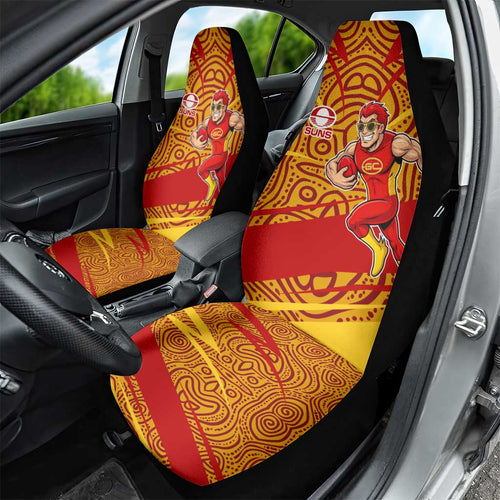 Gold Coast Suns Australian Football Car Seat Cover Sunny Hero Mascot With Indigenous Pattern Art