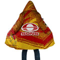 Gold Coast Suns Australian Football Cloak Sunny Hero Mascot With Indigenous Pattern Art
