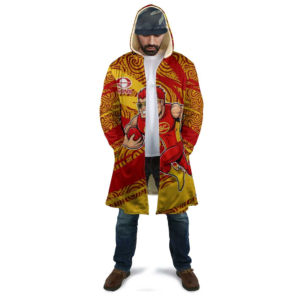 Gold Coast Suns Australian Football Cloak Sunny Hero Mascot With Indigenous Pattern Art