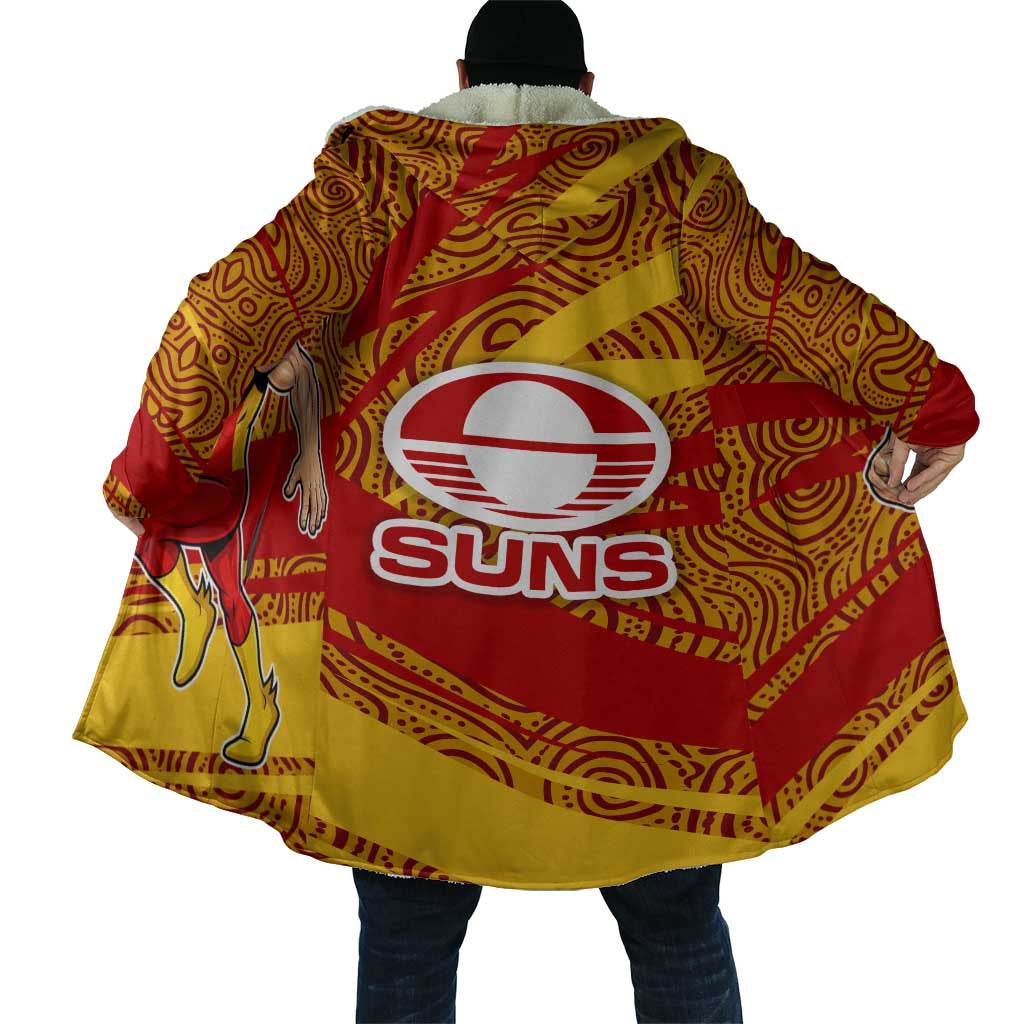 Gold Coast Suns Australian Football Cloak Sunny Hero Mascot With Indigenous Pattern Art