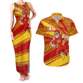 Gold Coast Suns Australian Football Couples Matching Tank Maxi Dress and Hawaiian Shirt Sunny Hero Mascot With Indigenous Pattern Art