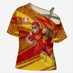 Gold Coast Suns Australian Football Cross Shoulder Shirt Sunny Hero Mascot With Indigenous Pattern Art