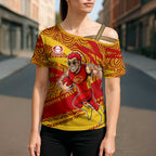 Gold Coast Suns Australian Football Cross Shoulder Shirt Sunny Hero Mascot With Indigenous Pattern Art