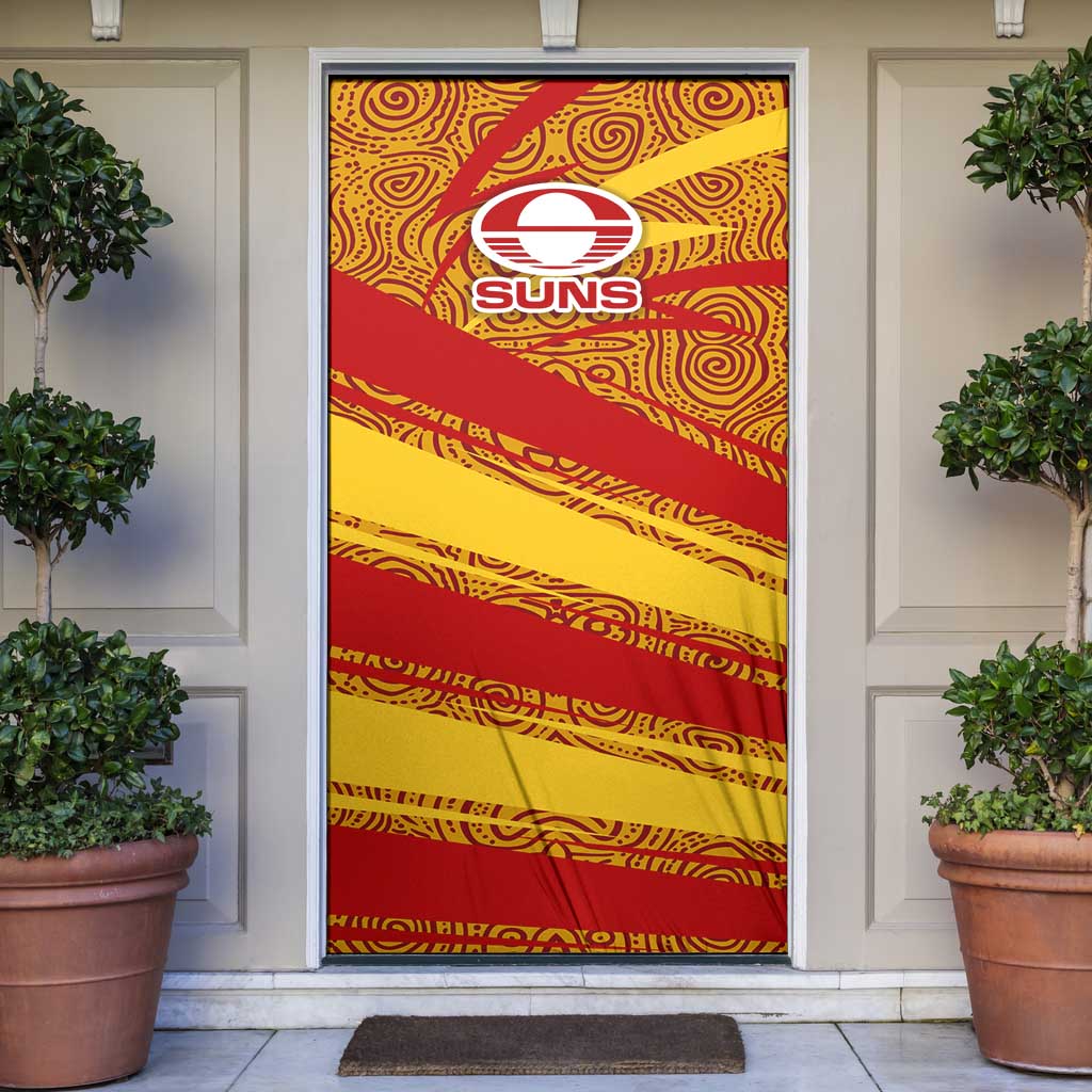 Gold Coast Suns Australian Football Door Cover Sunny Hero Mascot With Indigenous Pattern Art
