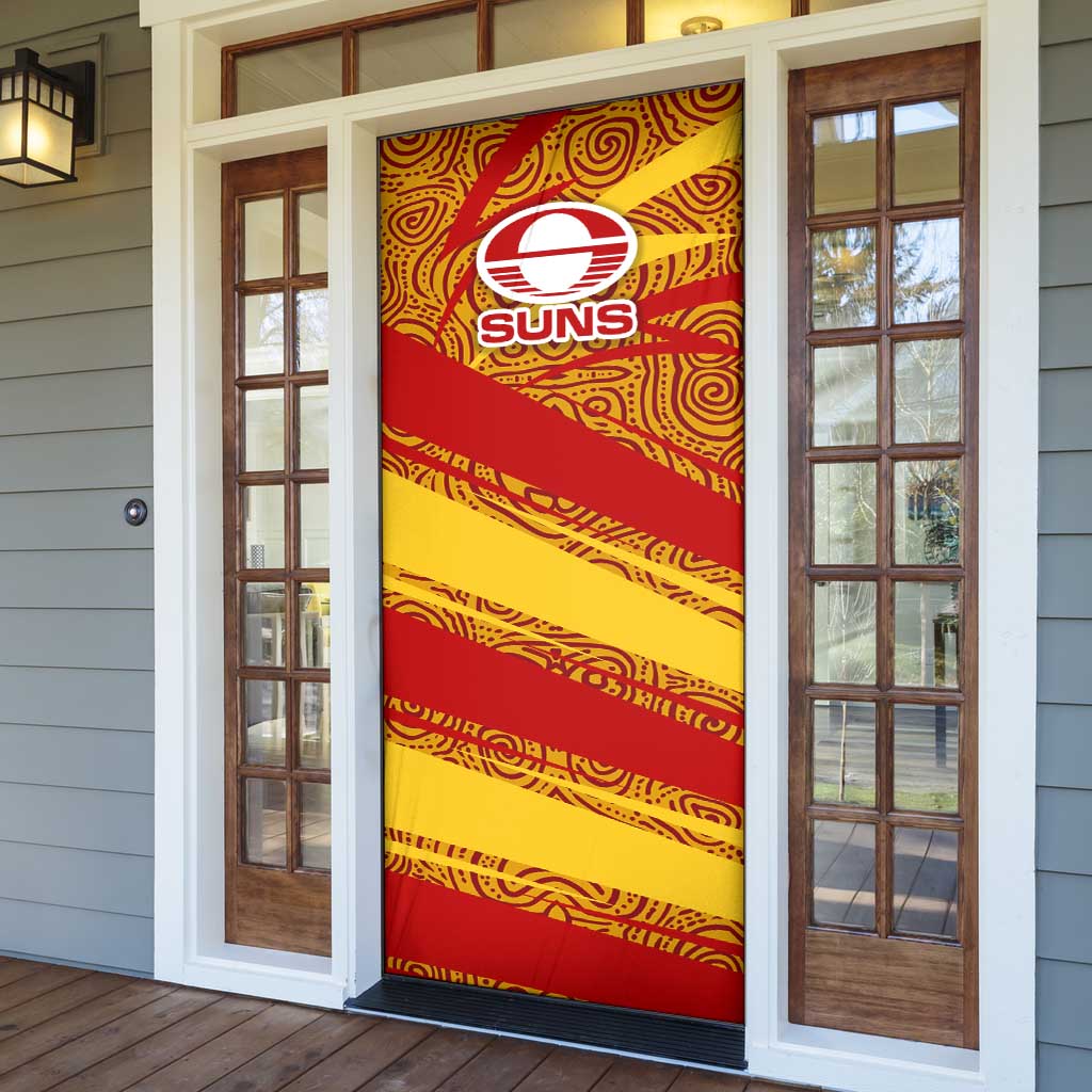 Gold Coast Suns Australian Football Door Cover Sunny Hero Mascot With Indigenous Pattern Art
