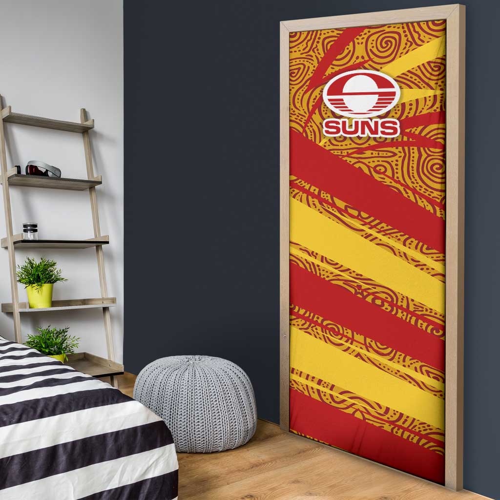 Gold Coast Suns Australian Football Door Cover Sunny Hero Mascot With Indigenous Pattern Art